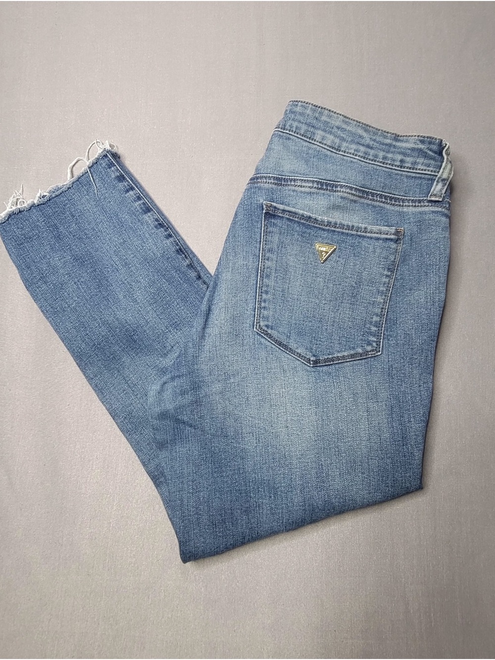 Guess Women's Light Blue Cropped Ankle Jeans with Triangle Logo